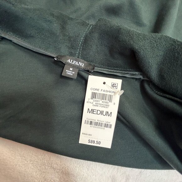 Alfani Womens Open Front Faux Leather Suede Jacket Medium Dark Forest New $89 - Picture 3 of 8